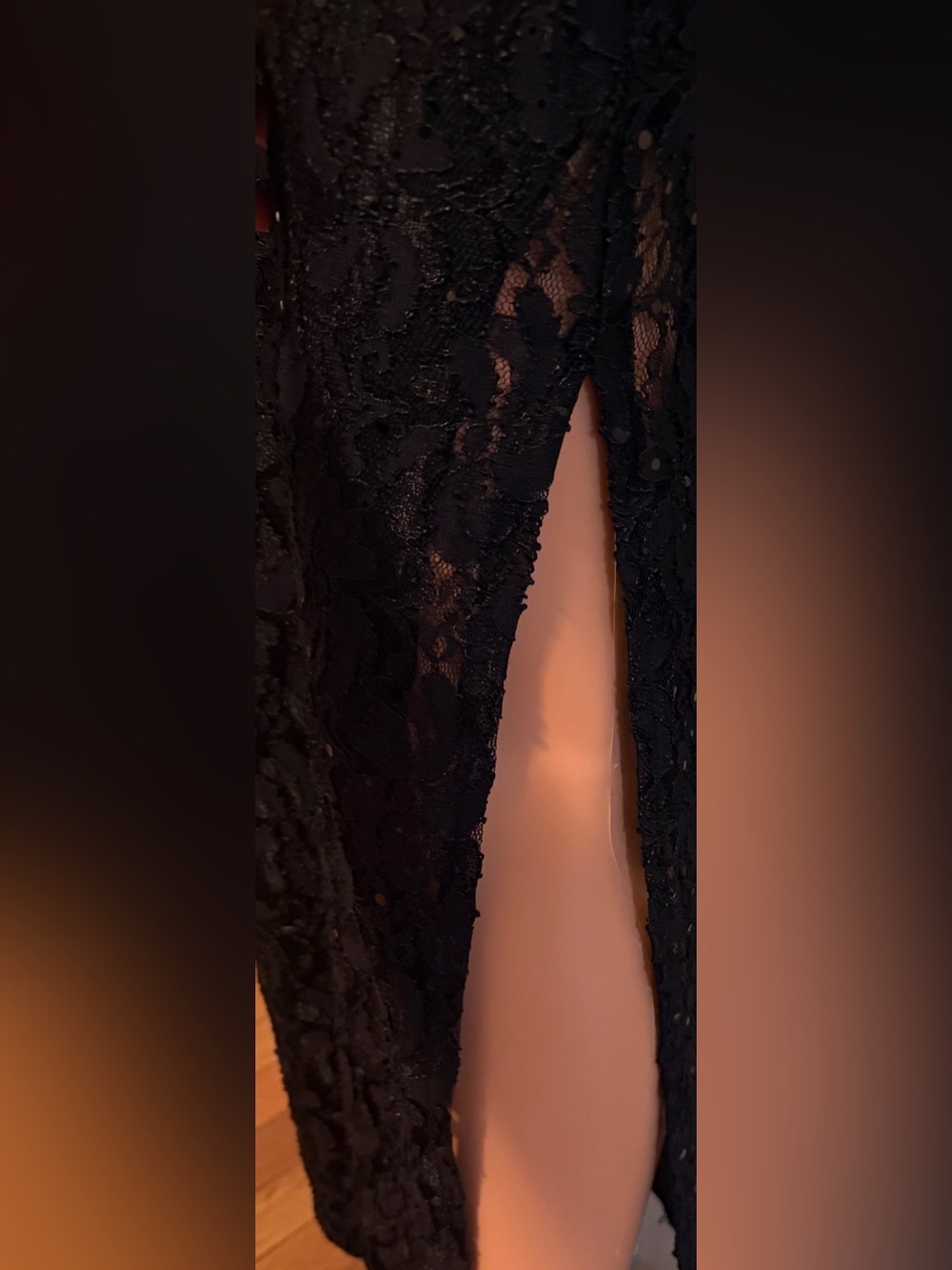connected apparel Black Lace Sequin Long-Sleeve Evening Gown - Picture 8 of 14